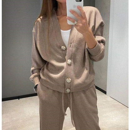 🍂Women's Knitted Buttoned Jacket and Pants Two-piece Set