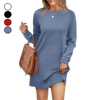 🔥50%OFF Christmas Sale🔥Women’s Solid Round-Neck Long-Sleeve Dresses with Pockets