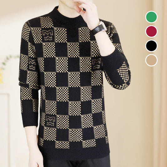 🔥55%OFF Christmas Sale🔥Men‘s Plaid Printed Half High Neck Thickened Pullover Sweater