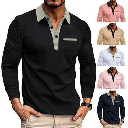 🔥60%OFF Christmas Sale🔥 Men's Long-Sleeved Patchwork Color Polo Shirt - Buy 2 Get Free Shipping